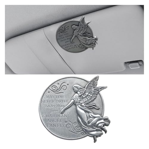 Guardian Angel Visor Clip for Car, Bless Driving Safety Car Accessories, Reads MAY YOU NEVER DRIVE FASTER THAN YOUR GUARDIAN ANGEL CAN FLY, Religious New Driver Presents for Family, Friend (1PCS) - size: 1PCS