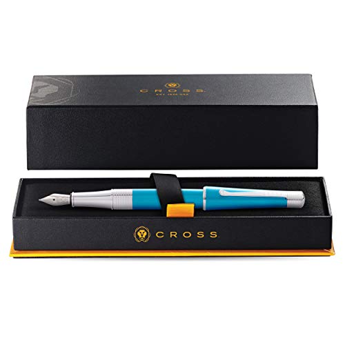 Cross Beverly Refillable Fountain Pen, Medium Nib, Includes Premium Gift Box - Translucent Teal Lacquer - color: Translucent Teal Lacquer, style: Fountain Pen
