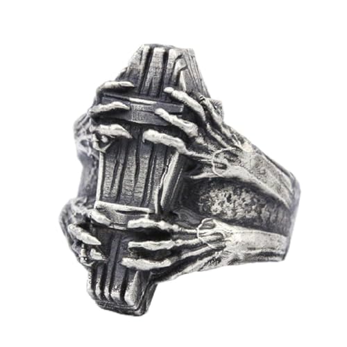 Sterling Silver Star Cross Ring, Vintage S925 Adjustable Band, Gothic Punk Style - color: Ring_K