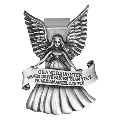 True Faith Jewelry Pewter Never Drive Faster Than Your Guardian Angel Can Fly Granddaughter Visor Clip, New Driver Gifts from Grandma and Grandpa, Fine Pewter (92% Tin) - size: Grandaughter Angel