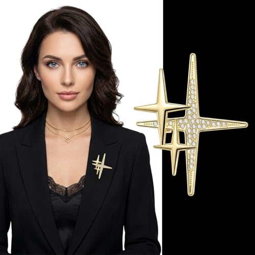 Yuanchu Gold Cross Star Lapel Brooch Pin for Women, Rhinestone Brooches Pins Brooch Cross Pin Dainty Jewelry Gifts Accessories for Clothes Sweater Scarves - color: Gold