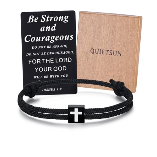 Quietsun Easter Basket Stuffers - Cross Bracelet with Metal Wallet Card - Adjustable for Boys/Teens/Men
