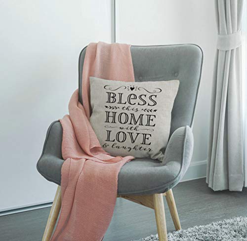 SSOIU Bless This Home with Love and Laughter Throw Pillow Case Quote Religious Sayings Pillow case Home Blessing Cushion Cover Cotton Linen 18 x 18 Inch - color: Ssp-015