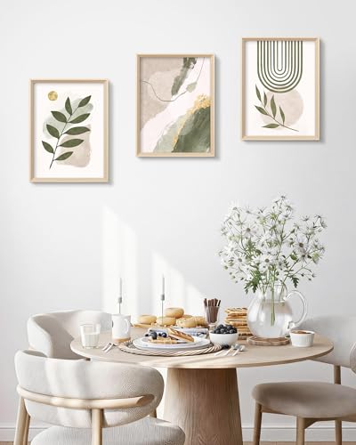 HesenDot Sage Green Framed Wall Art Set of 3,12x16IN High Wood Frame Design - color: High Frame Abstract Sage Green