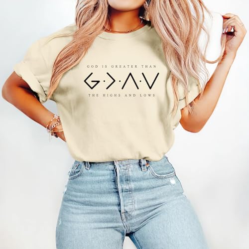 BeWithYou Christian Shirts for Women God is Greater Than The Highs and Lows Shirt Funny Religious Faith Bible Verse Tee Tops - color: Apricot, size: XX-Large