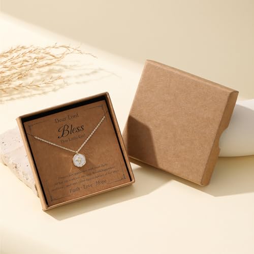 Gold Enamel Mini Cross Necklace Tiny Mother of Pearl Cross Necklace Religious Christian Gift for Baptism First Communion Christmas - color: bless this g*irl cross necklace-white