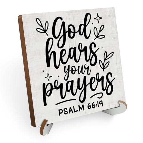 Inspirational Christian Desk Decor Wood Sign, Religious Gifts, Bible Scripture Desk Decorations Faith Based Gifts for Women Coworker Friend Office Work Living Room Home Decor Wooden Plaque With Stand - color: Prayers 740