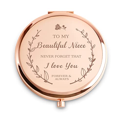Personalized Gifts for Niece, Inspirational Niece Gifts for Birthday, Engraved Compact Mirror, Graduation Mothers Day Basket Stuffers - color: Niece - I Love You