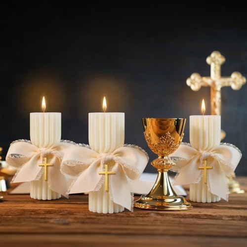 Conelist 12 Pcs Baptism Catholic First Communion Candles with Bow and Cross