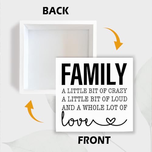 Funny Wood Sign, Family A Little Bit Of Crazy A Little Bit Of Loud And... Housewarming Gift, Box Sign Decor Tabletop, Living Room Decor, Hallway Decoration, 5.1x5.1inches - color: Home 17