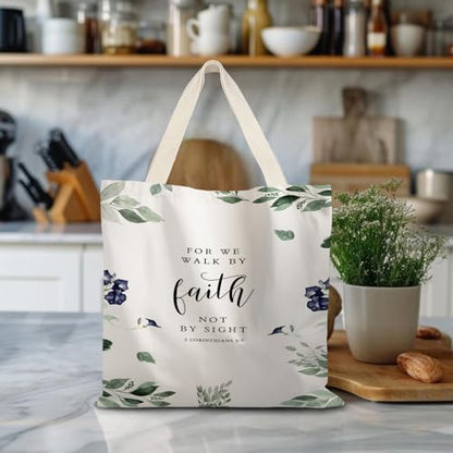 Walk by Faith Christian Canvas Tote Bags for Women, Christian Gifts for Women Faith, Bible Verse Gifts - color: Walk By Faith