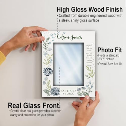 BELLA BUSTA-Personalize -Baptism, Dedication, Confirmation, First Communion Theme Picture Frame-Keepsake from Godparents, Friends, Family-UV Print Frame (Blue (5x7 Vertical)) - color: Blue (5x7 Vertical)