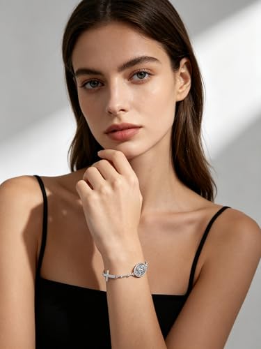 Patron Saint Medal Bracelets for Women Silver Rosary Bracelet