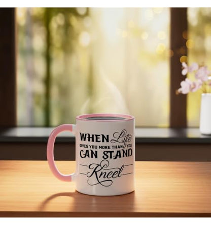 When Life Gives You More Than You Can Stand Kneel God Jesus Ceramic Mug, Pink/White, 11oz - color: Pink/White, size: 11 Ounces