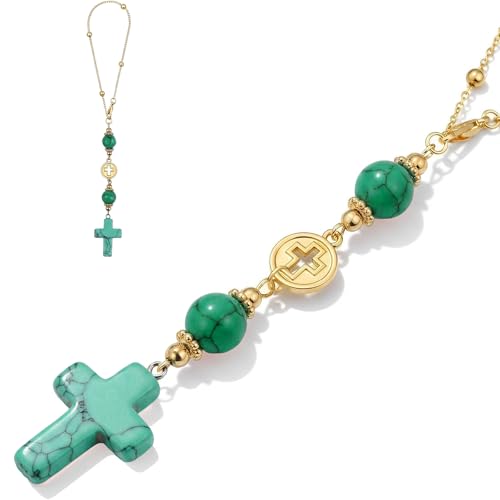 Cross for Car Mirror Hanging, Drive Safe Rear View Mirror Cross Ornament Charm for Women, Crystal Car Decor, Peace Hope Healing Christian Gift for Driver Mom Daughter Friends (Turquoise Spirit) - color: Turquoise Spirit