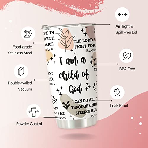 Christian Gifts for Women - Stainless Steel I Am a Child of God Tumbler Cup 20oz - Christian Faith Jesus God Bible Verse Religious Gifts - color: Child of God