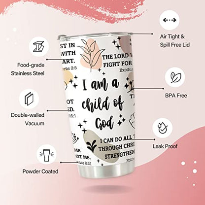 Christian Gifts for Women - Stainless Steel I Am a Child of God Tumbler Cup 20oz - Christian Faith Jesus God Bible Verse Religious Gifts - color: Child of God