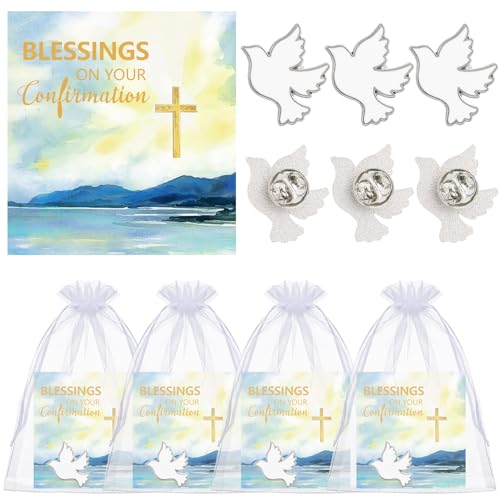 Landical 60 Pcs/30 Sets Confirmation Dove Pins with Blessing Cards