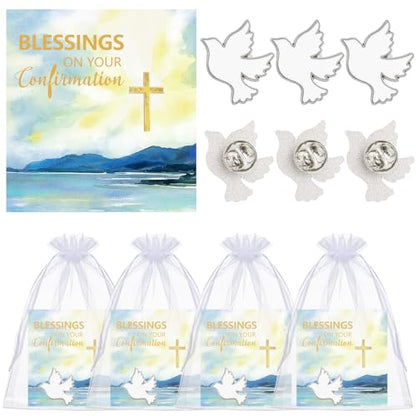 Landical 60 Pcs/30 Sets Confirmation Dove Pins with Blessing Cards