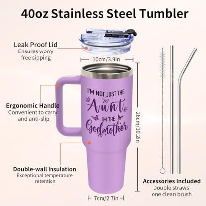 Godmother Proposal Gift, God Mother 40 oz Tumbler with Handle and Straw - color: Godmom1