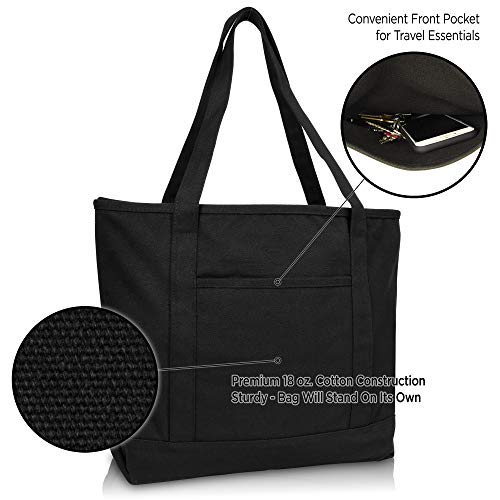 DALIX 20" Solid Color Cotton Canvas Shopping Tote Bag in Black - color: Black