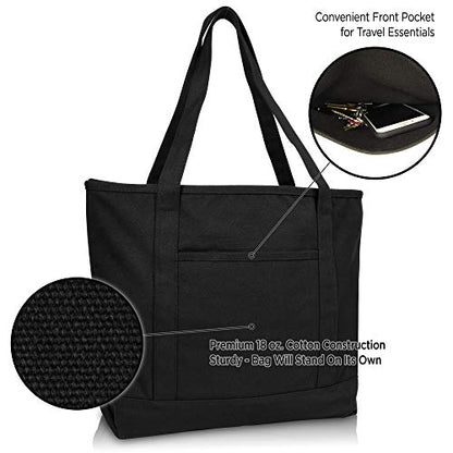 DALIX 20" Solid Color Cotton Canvas Shopping Tote Bag in Black - color: Black