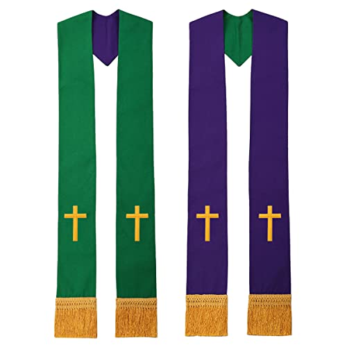 BLESSUME Church Clergy Pastor Reversible Stole - color: Green and Purple 5