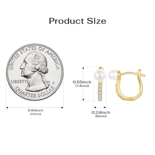 Turquoise Cross Hoop Earrings for Women 14K Gold Plated Infinity Angel Feather Pearl Turquoise Cross Star Hypoallergenic Post Christan Everyday Huggie Jewelry Gift - color: Gold Pearl