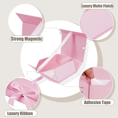 Aimyoo Large Pink Gift Box with Ribbon, 11.5x8.6x4.1 inch Groomsman Proposal Box for Presents with Magnetic Closure Lids, Rectangle Collapsible Luxury Box for Wedding, Christmas, Halloween, Birthday - color: Pink 11.5x8.6x4.1 inch-1Pack