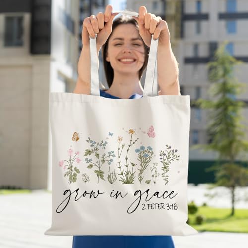 God Says You are Christian Canvas Tote Bags for Women, Inspirational Christian Gifts for Women - color: Grow in Grace