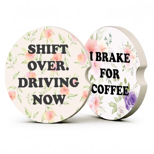 Funny Coffee Lover Car Coasters, Colorful Girly Floral Cup Holders, 23 - color: Coffee Lover