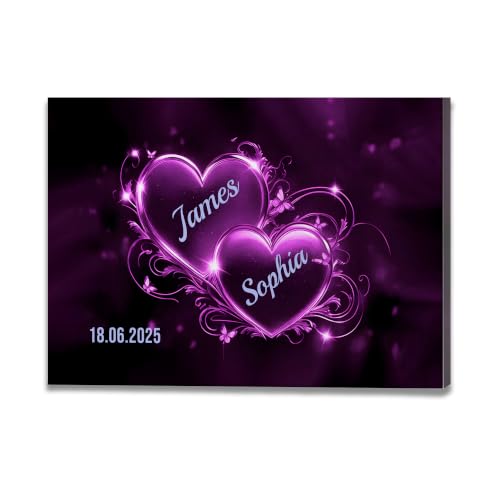 Ipplee Custom Framed Romantic Neon Double Heart Canvas for Couples - color: Design23