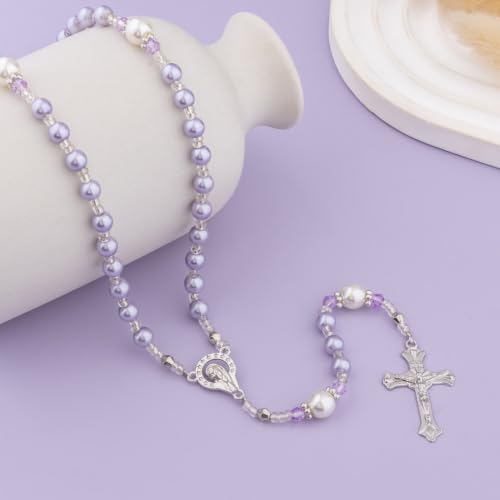 Rosary Beads Catholic for Women - Rosary Necklace Artificial Pearls, Exquisite Gifts for Women - color: Purple
