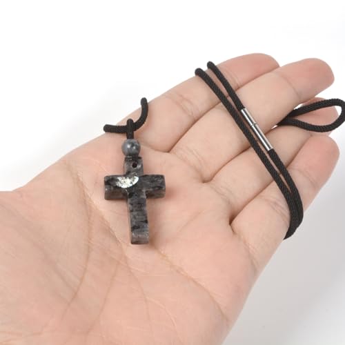 Justinstones Natural Gemstone Carved Cross Reiki Chakra Pendant Necklace 22 Inch - color: 30mm Larvikite