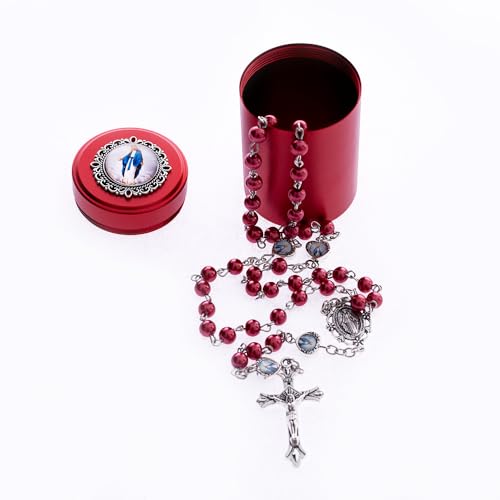 6mm Rosary Beads with Rosary Box, Black Glass Saint Benedict Necklace, Anglican Prayer Beads Catholic Gifts - color: Rosary-6-10