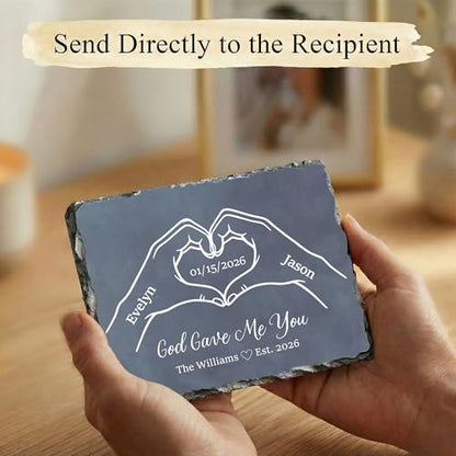Personalized Stone Plaque for Couple - God Gave Me You Heart Hands Anniversary Wedding Romantic Keepsake Gifts (S-230) - color: S-230