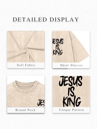 Jesus is King Shirt Christian Shirts for Men Oversized Religious Top - color: Apricot4a, size: XX-Large