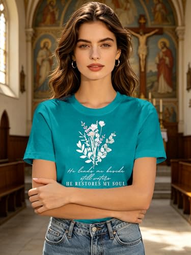 Christian Shirts for Women Faith Jesus Bible Verse Tops - color: Cyan, size: Large