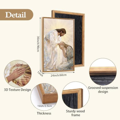 CHDITB 3D Textured Framed Jesus Embrace Woman Christian Healing Wall Art - color: 3D jesus religious wall art (large), size: 24"L x 36"W