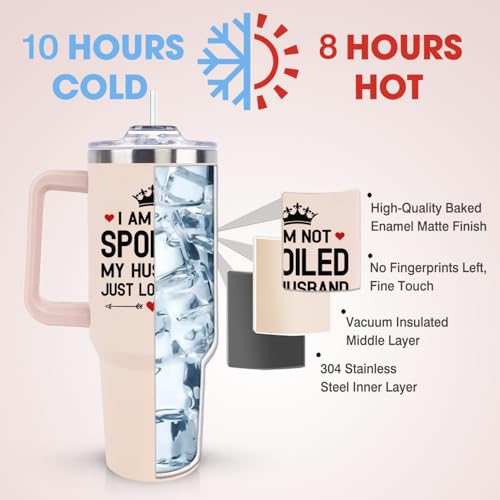 Mothers Day Gifts for Wife from Husband, Wedding Anniversary for Women Her, Wifey Birthday Gift On Christmas, Valentines Day - 40Oz Tumbler Cup With Handle And Straw - Wives Romantic Coffee Mug - color: Wife Pink