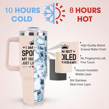 Mothers Day Gifts for Wife from Husband, Wedding Anniversary for Women Her, Wifey Birthday Gift On Christmas, Valentines Day - 40Oz Tumbler Cup With Handle And Straw - Wives Romantic Coffee Mug - color: Wife Pink