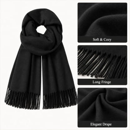Fall Winter Plaid Scarf for Women Soft Tassel Scarves Oversized Shawl Wraps - color: Black