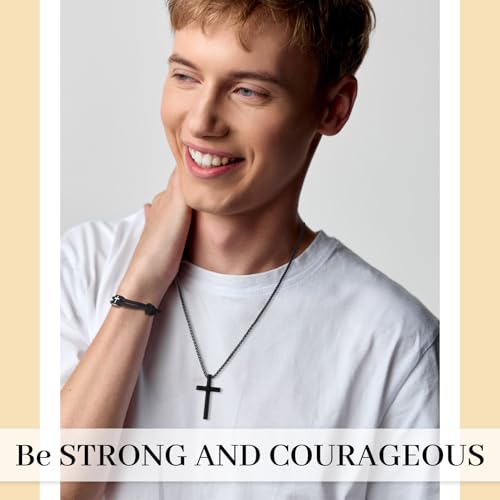Christian Baptism Cross Necklace Bracelet with Adjustable Rope Kit