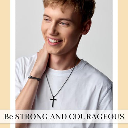 Christian Baptism Cross Necklace Bracelet with Adjustable Rope Kit