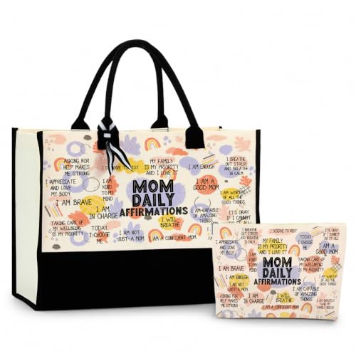 jeilink Inspirational Religious Gifts Boss Mom Birthday Christmas Tote Bag Canvas Reusable Grocery Beach Tote Black Pink - color: Mom Affirmations 1711