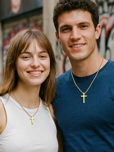 PROSTEEL Cross Necklace for Men Stainless Steel Pendant Chain - color: 18K Gold Plated, size: 24 inches(61cm), style: Small Cross: 1.2"*0.7"