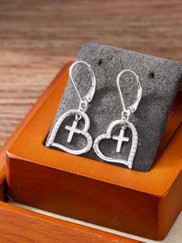 Dorunmo 925 Sterling Silver Mustard Seeds Dangle Earrings for Women Mountains Earrings Hypoallergenic Christmas Jewelry Gifts for Women - style: Heart Cross
