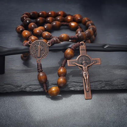 KOMI Handmade Wooden Catholic Rosaries, Rosary Beads Necklace Wood Christian Prayer Beads Catholic Christian Gift - style: Rosary#1