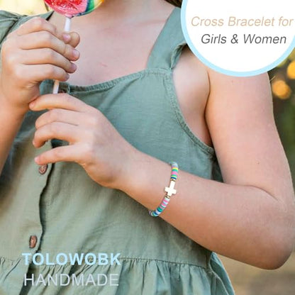 Cute Cross Bracelet Teen Girl Gifts Trendy Stuff Christian Gifts for Kids/Girls/Boys/Teens/Women Jewelry Colorful Jesus Bracelets Christmas Religious Communion Baptism Confirmation Gifts - color: 2-Be Strong and Courageous B