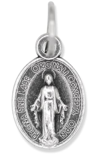 Caritas et Fides Pack of 10 - Mini Miraculous Medal Pendant for Charm Bracelet -1/2 Inch Silver Oxidized Small Latin Miraculous Medals for Jewelry Making Catholic - Made in Italy